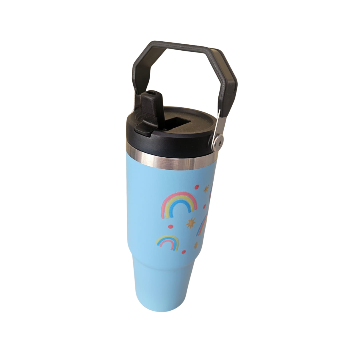 Vaso Térmico Celeste 900ml Diseño Arcoiris| Acero Inoxidable