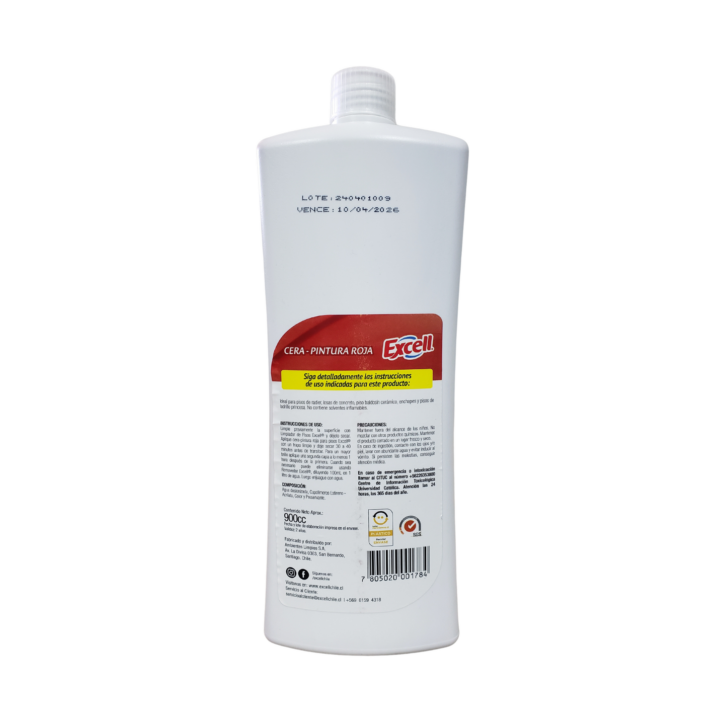 Excell Cera Roja Autobrillante Para Pisos, Sin Solventes