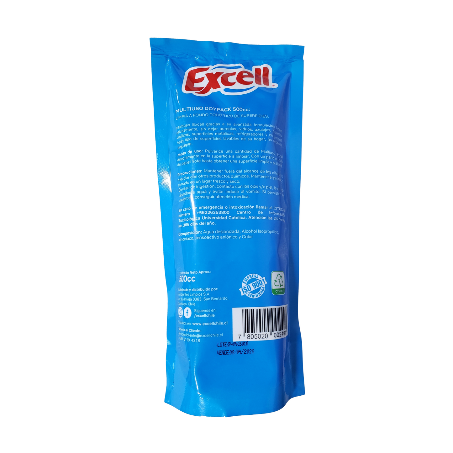 Limpia Vidrios Multiusos Excell 500ml Sin Aureolas Y Fresco