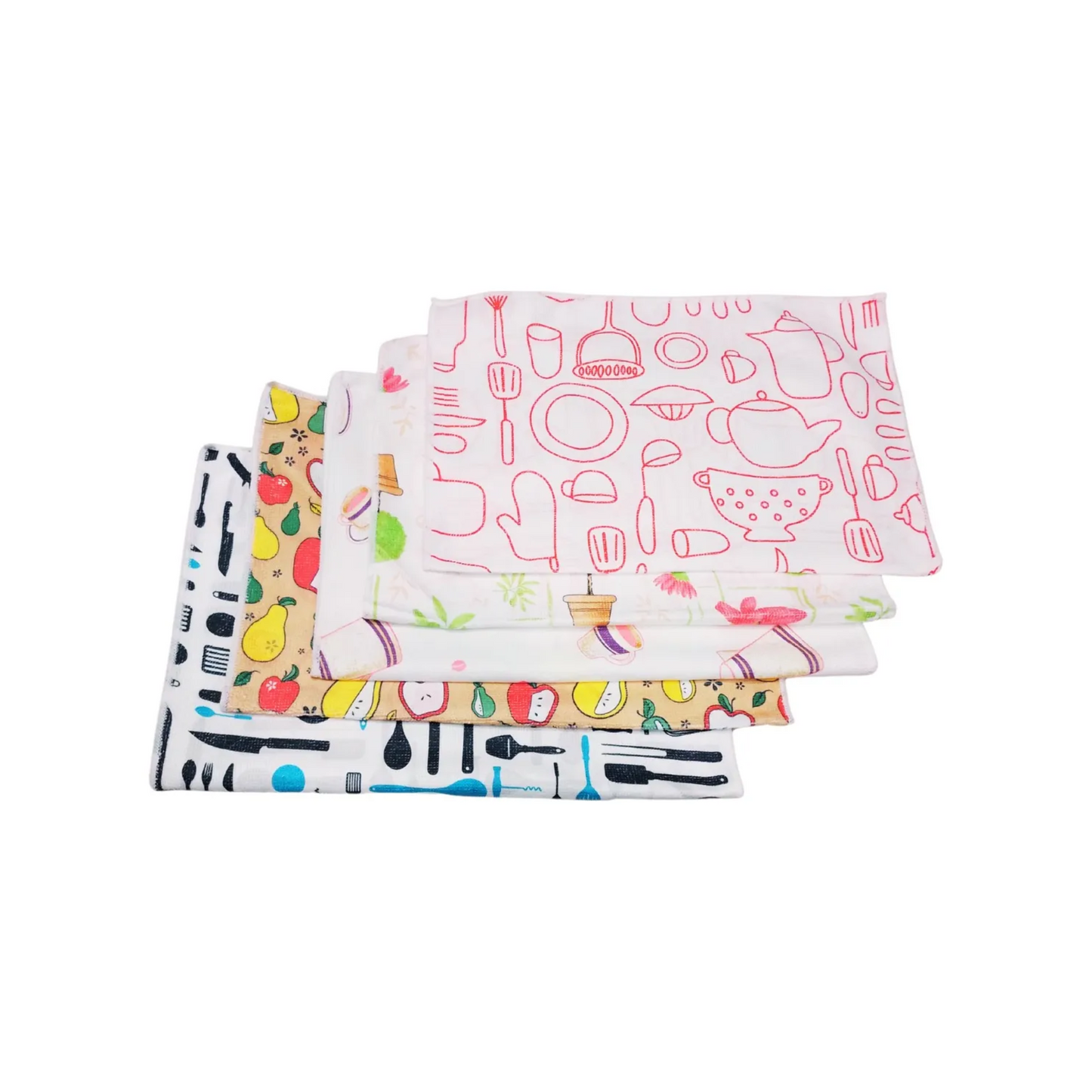 Pack 5 Paños De Cocina Microfibra 38x38cm Diferentes Diseños