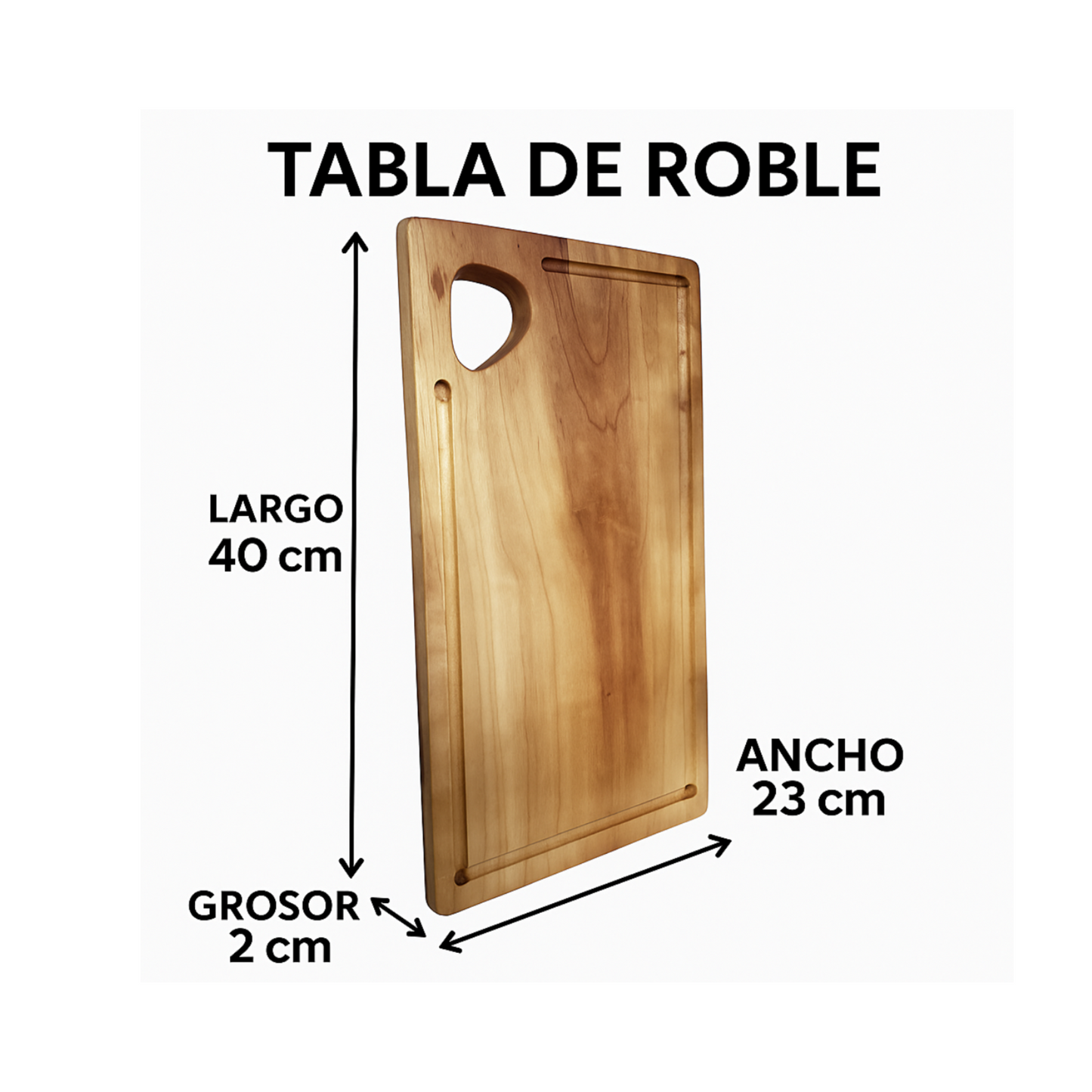 Tabla Roble Cocina Gourmet 40x23 Cm Con Ranura Artesanal