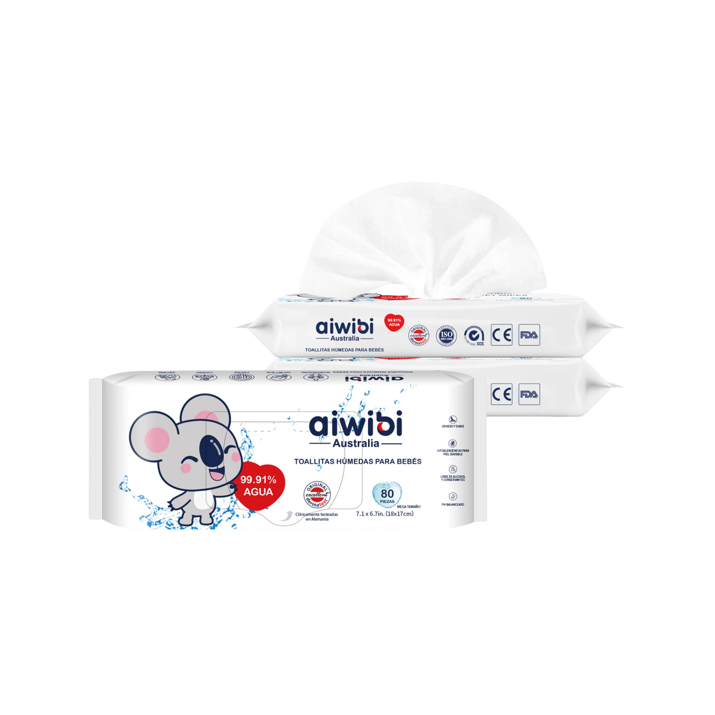 Caja 12 Paquetes Toallitas Aiwibi 99.91% Agua Pura