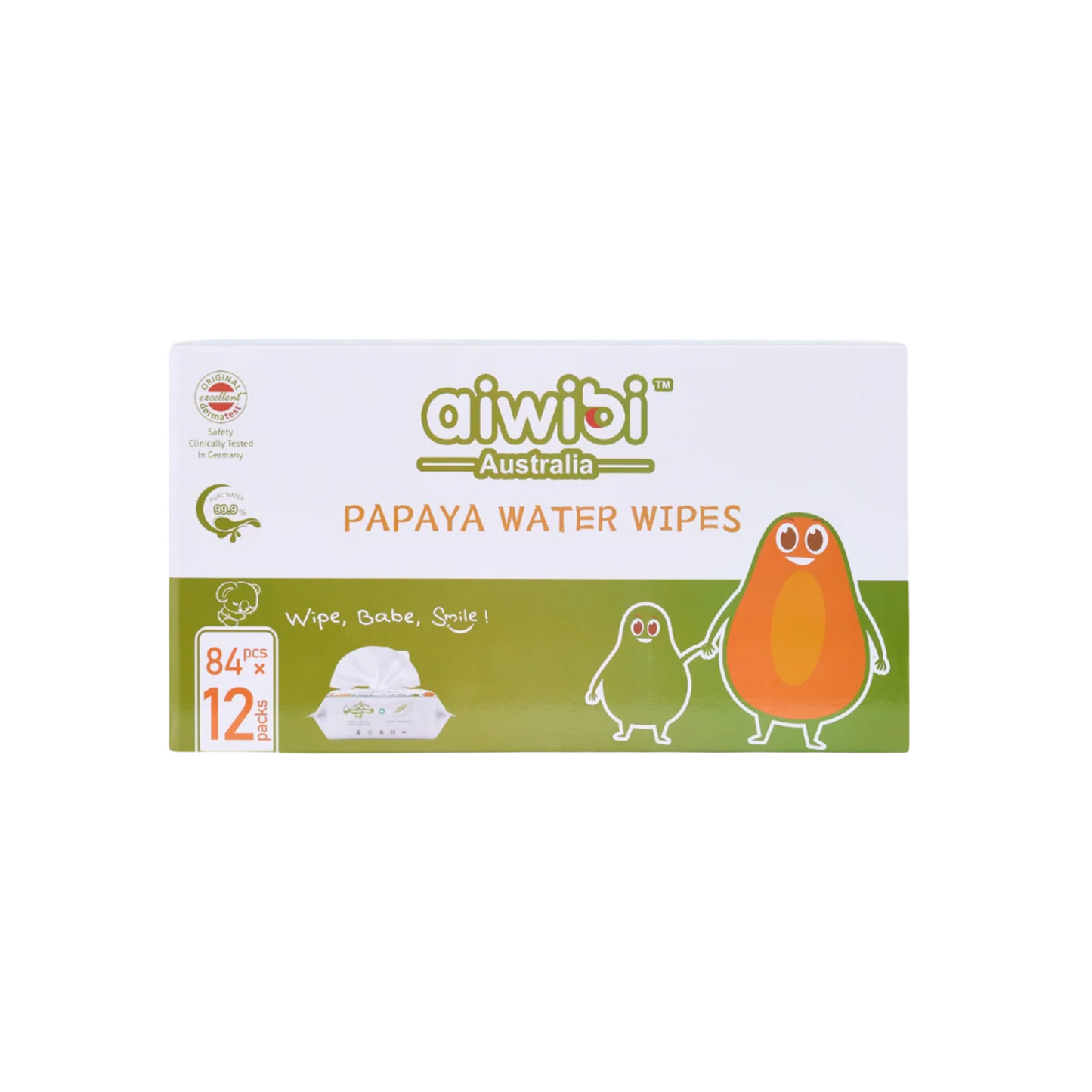 Caja 12 paquetes Toallitas Húmedas Aiwibi Papaya con Agua de Manantial.