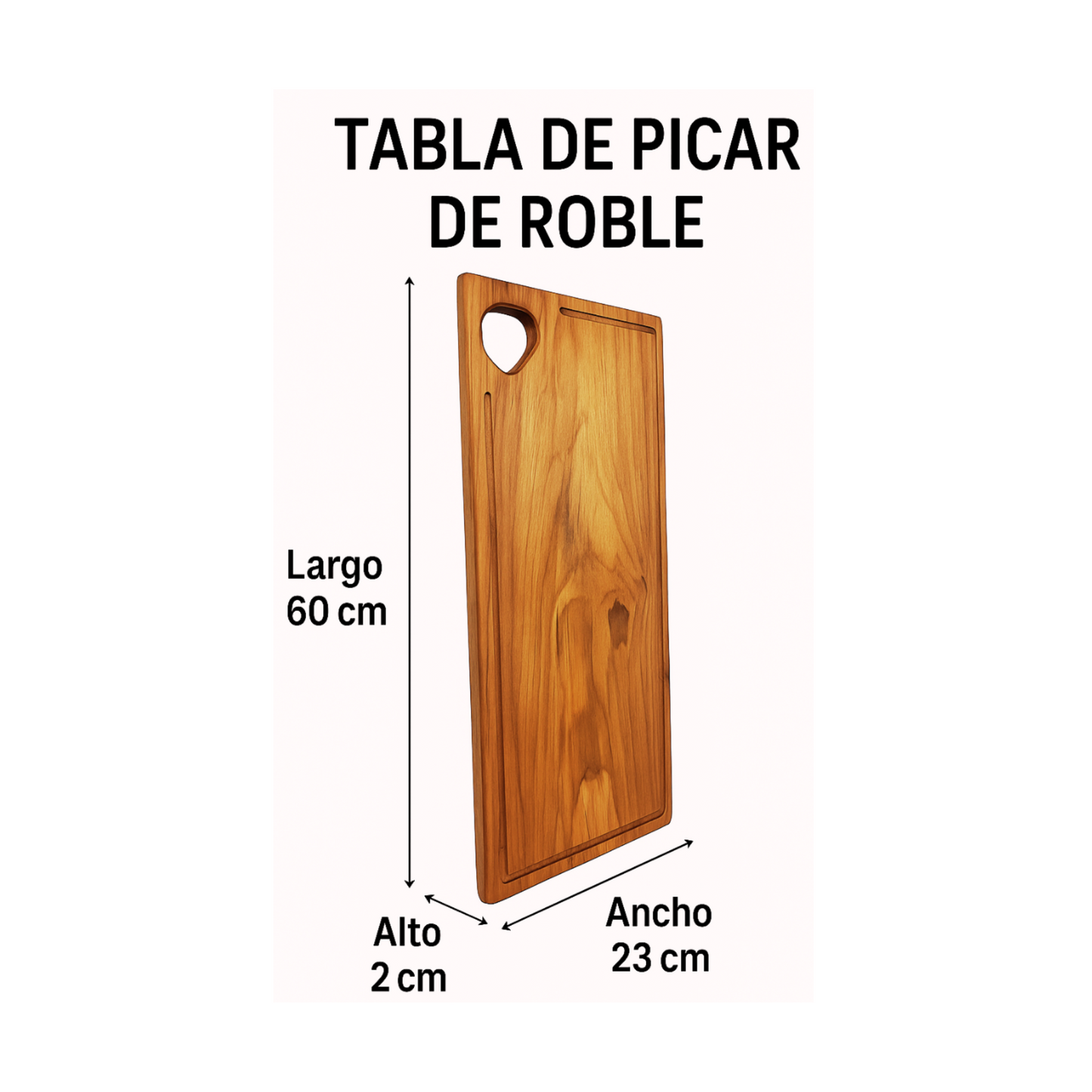 Tabla Roble Con Ranura 60x23 Cm Para Asado Y Cocina Gourmet