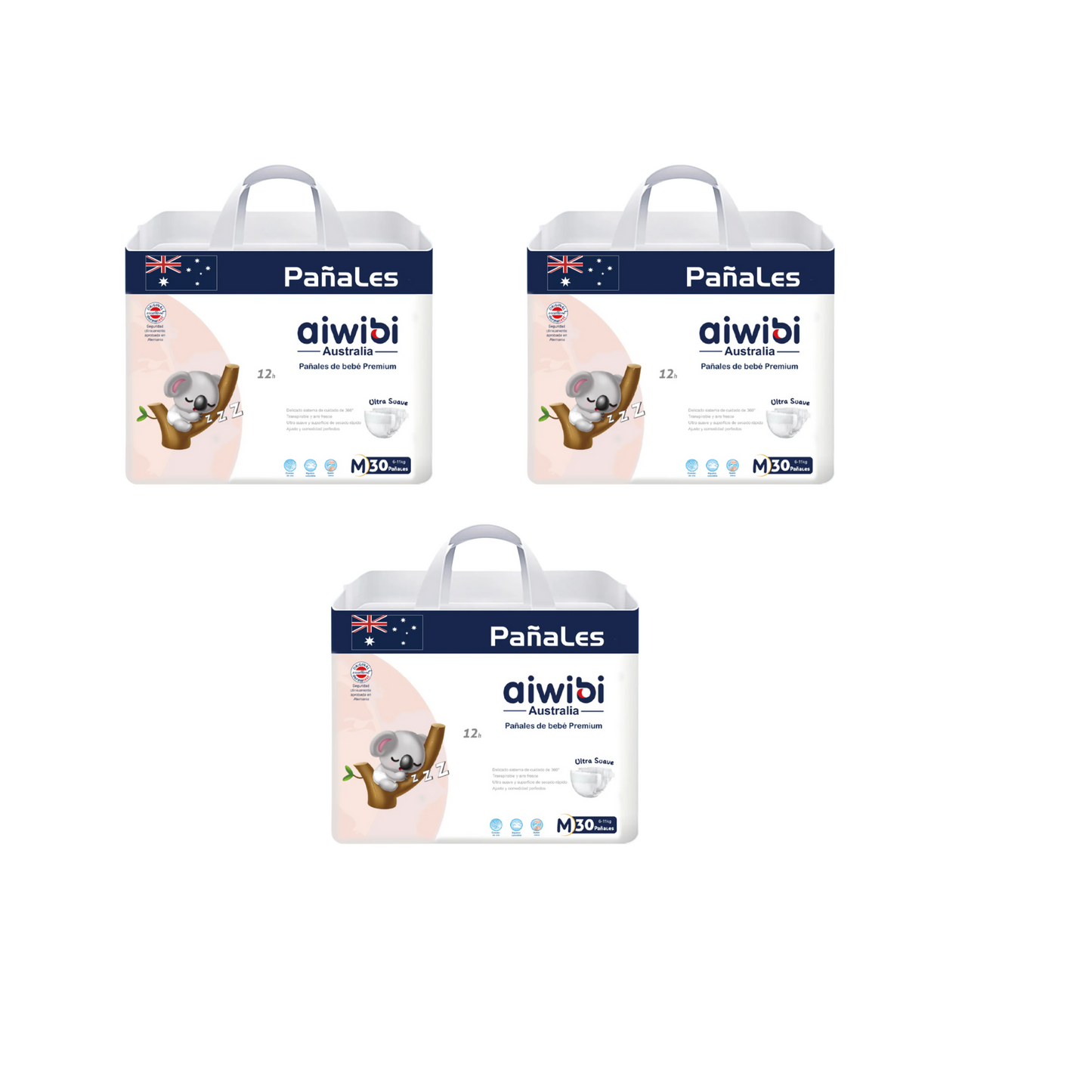 Pack 3 Pañales Premium Aiwibi Talla M