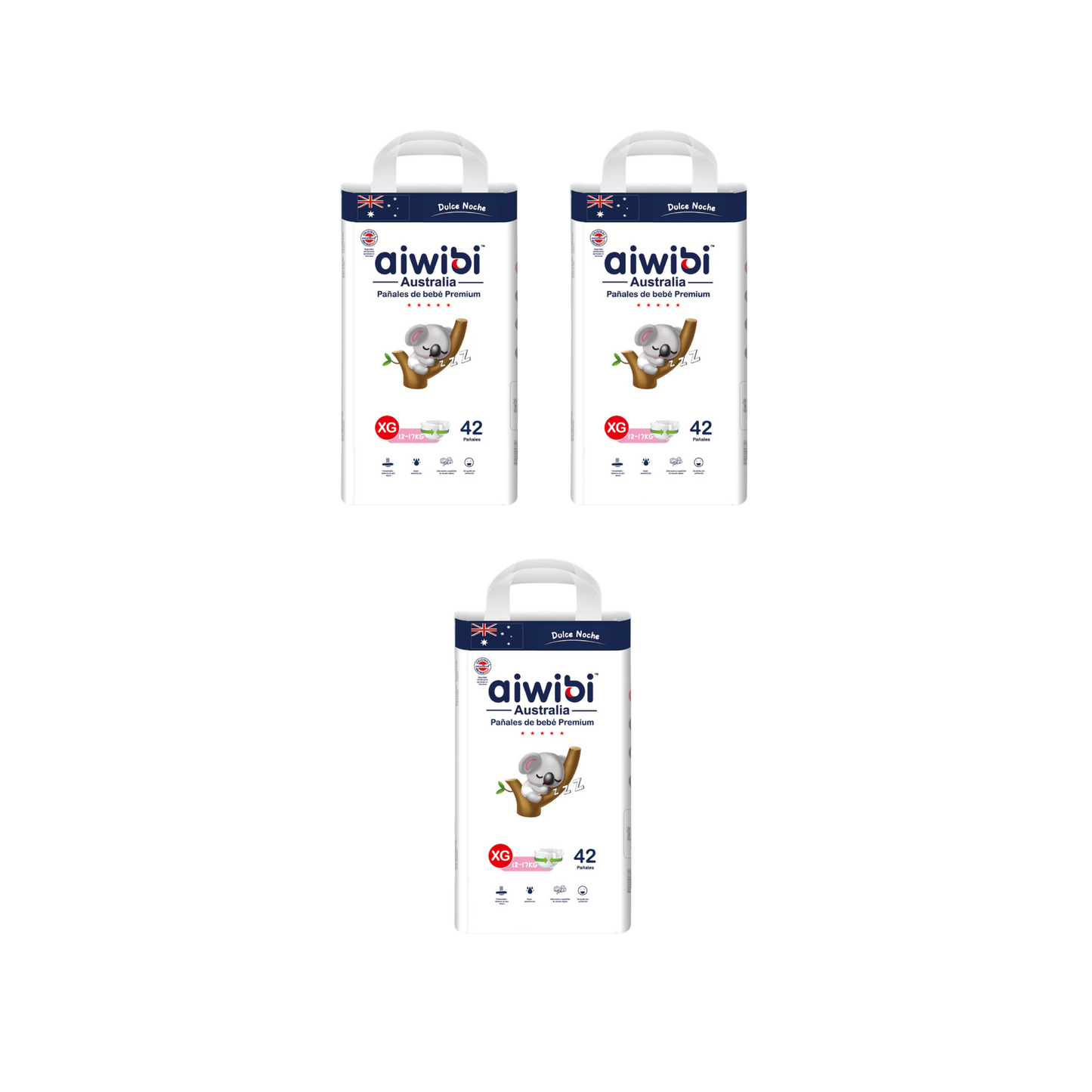 Pack 3 paquetes Pañales Aiwibi Dulce Noche Talla XG
