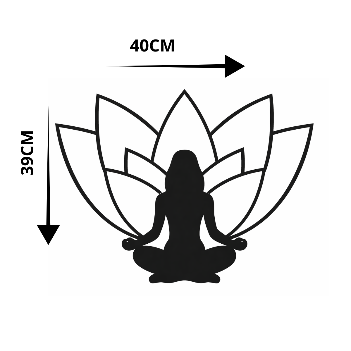 Cuadro Mujer Meditando Flor De Loto Mdf Negro 39x40 Cm