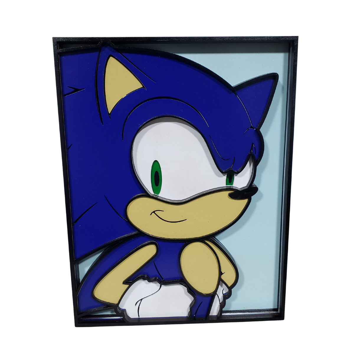 Cuadro Artesanal Sonic Retro En Capas De Madera 35x27