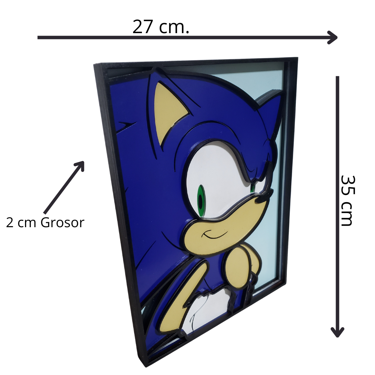 Cuadro Artesanal Sonic Retro En Capas De Madera 35x27
