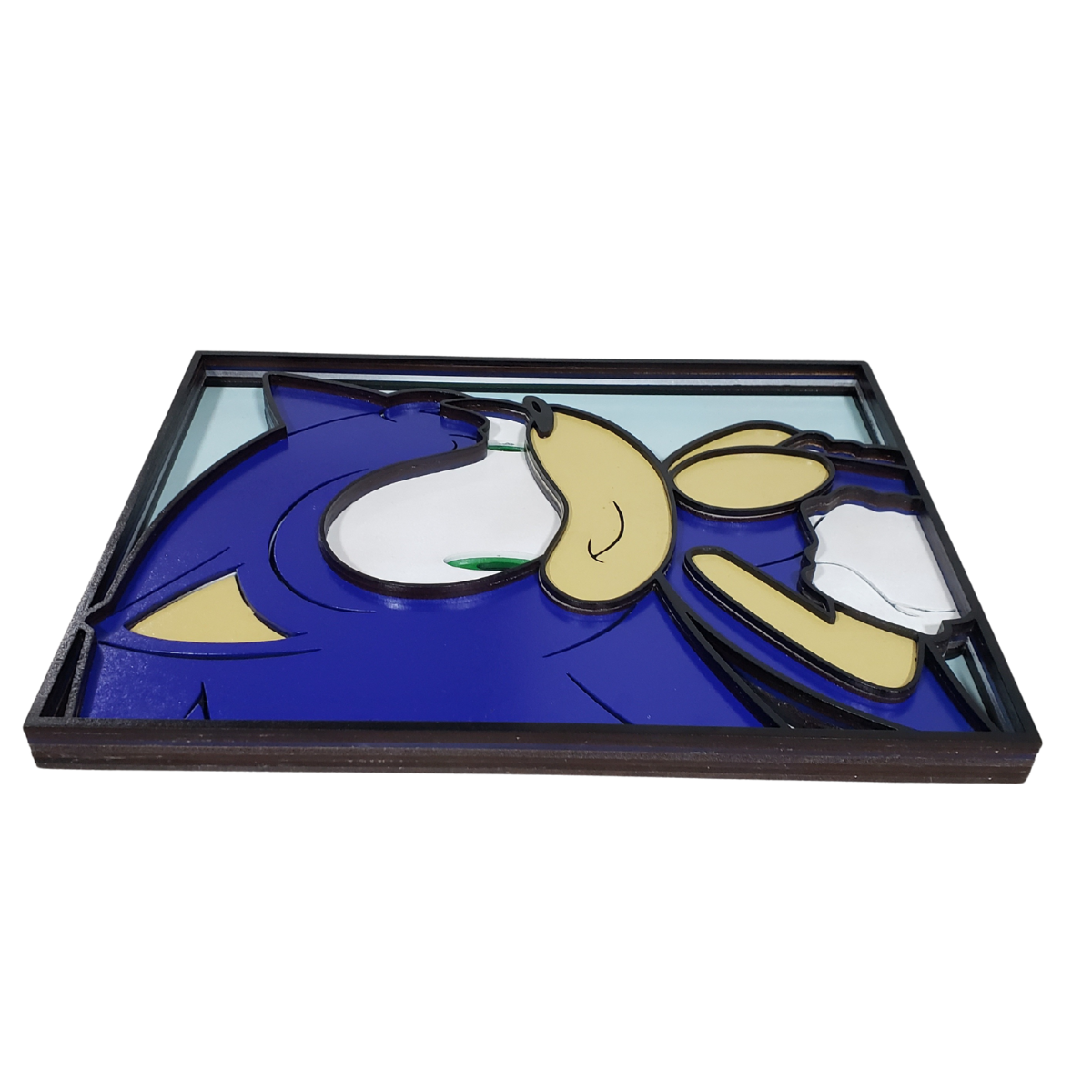 Cuadro Artesanal Sonic Retro En Capas De Madera 35x27