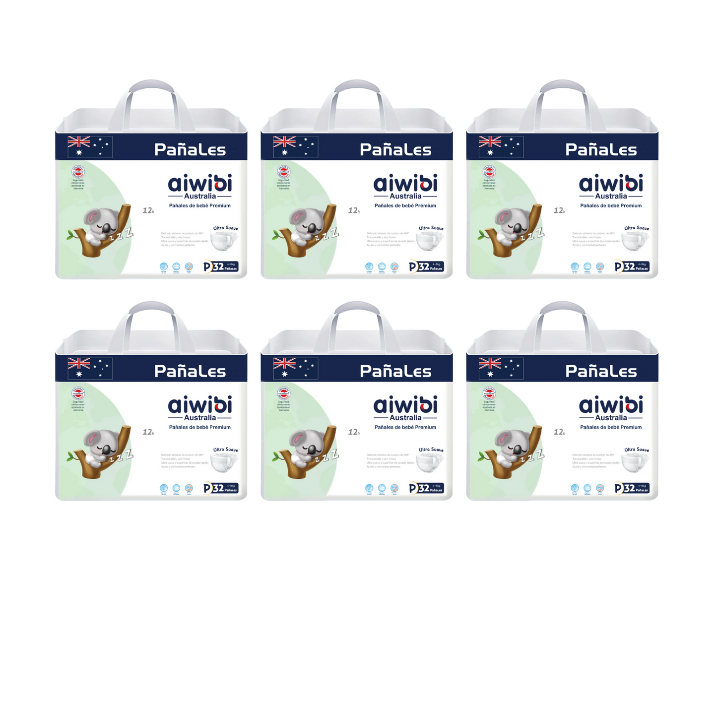 Pack 6 Pañales Premium Aiwibi Talla P