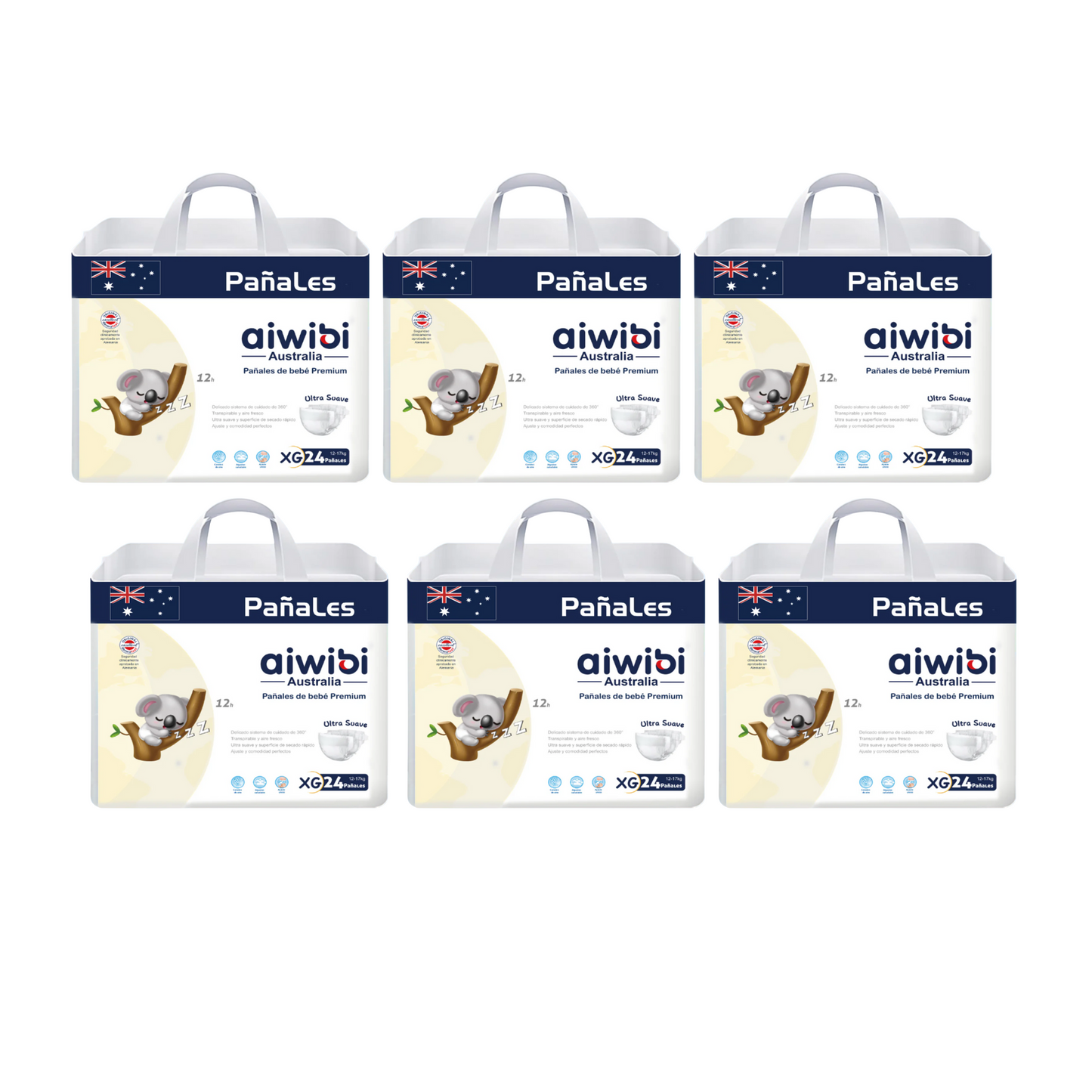 Pack 6 Pañales Premium Aiwibi Talla XG