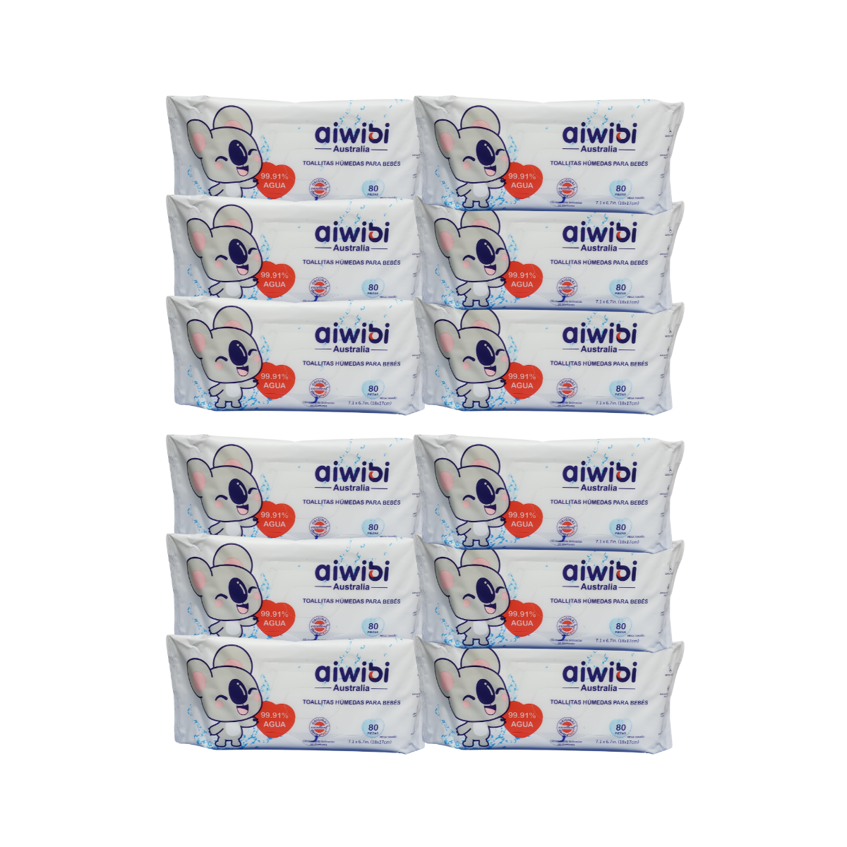 Pack 12 Paquetes Toallitas Húmedas Aiwibi 99.91% Agua Pura