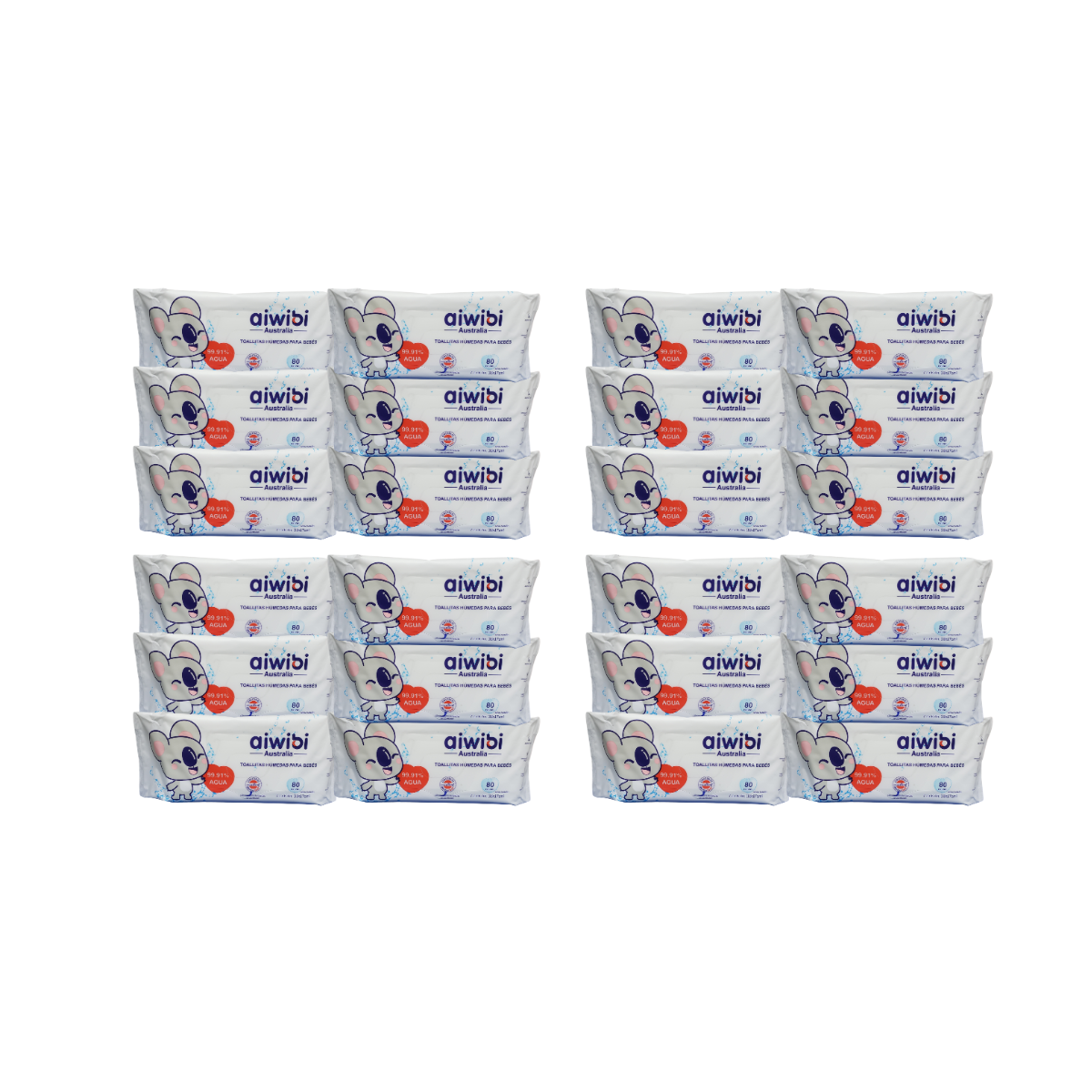 Pack 24 Paquetes Toallitas Húmedas Aiwibi 99.91% Agua Pura