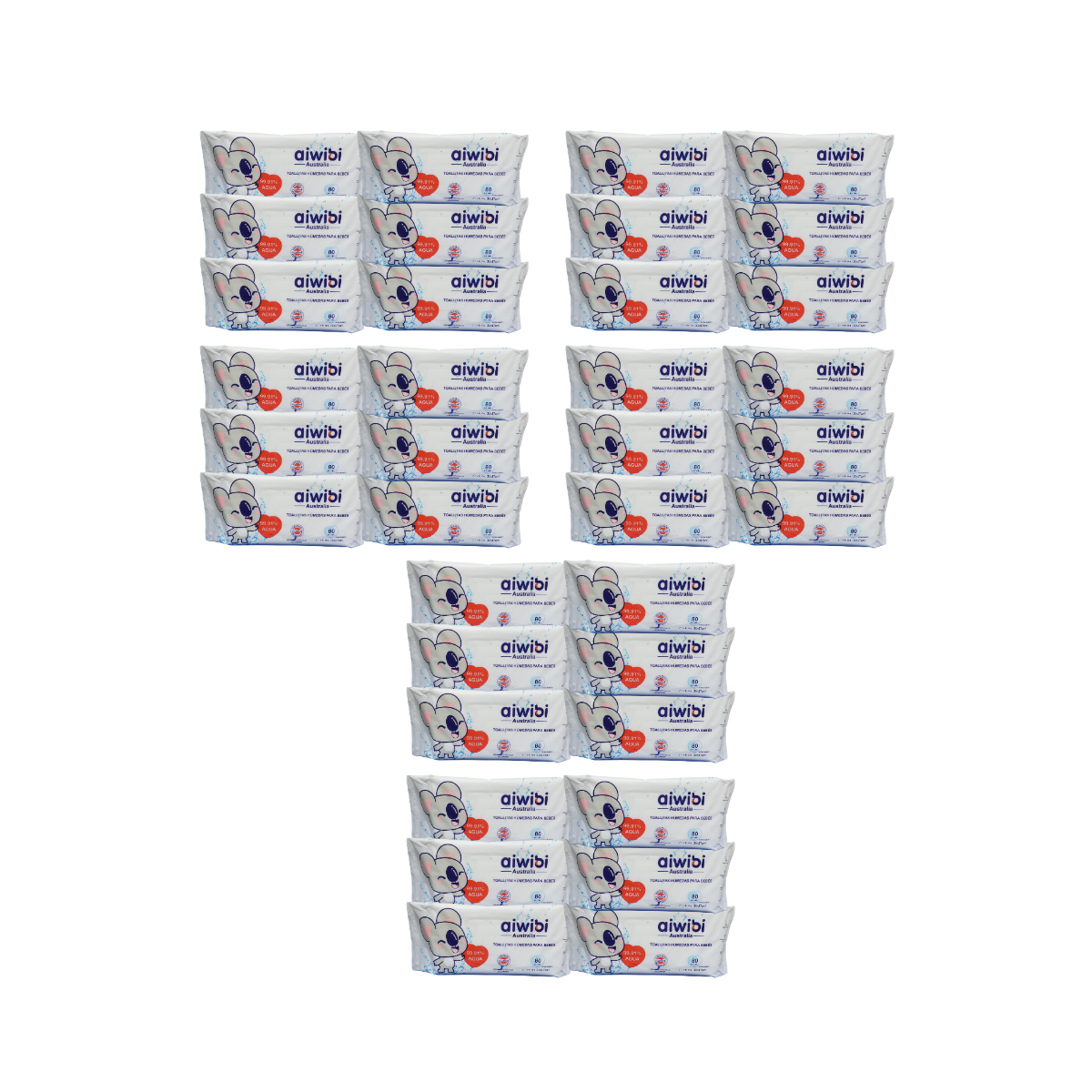 Pack 36 Paquetes Toallitas Húmedas Aiwibi 99.91% Agua Pura