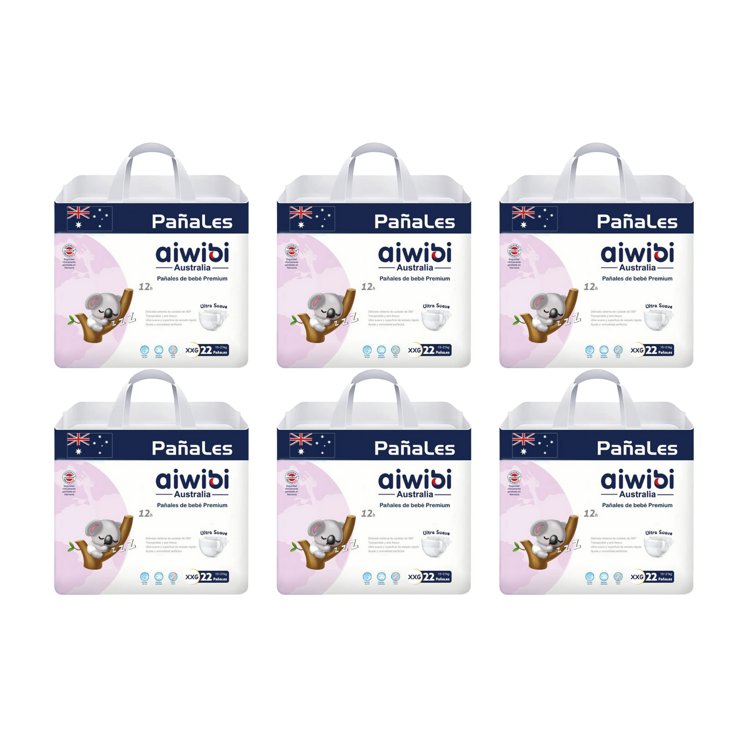 Pack 6 Pañales Premium Aiwibi Talla XXG