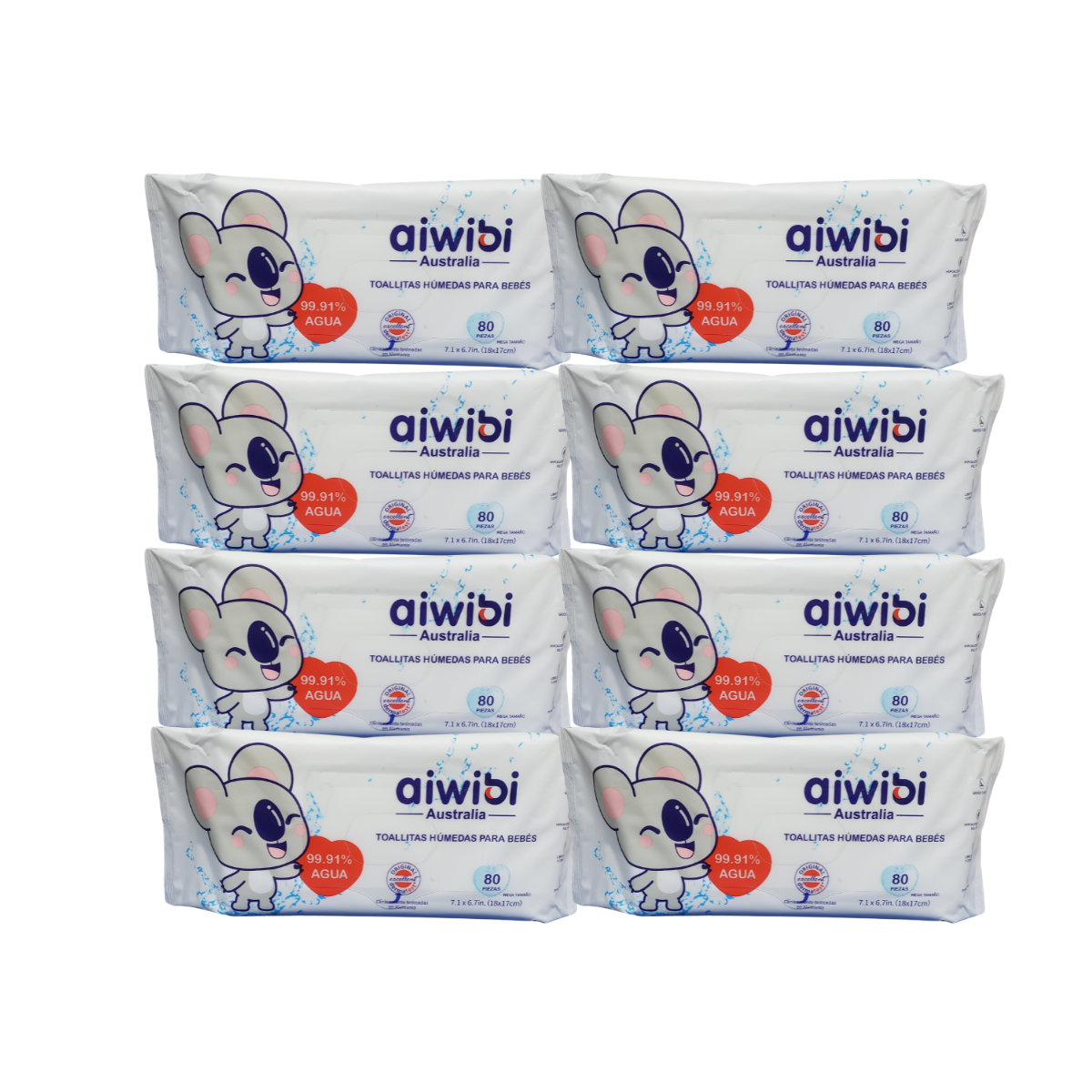 Pack 8 Paquetes Toallitas Húmedas Aiwibi 99.91% Agua Pura