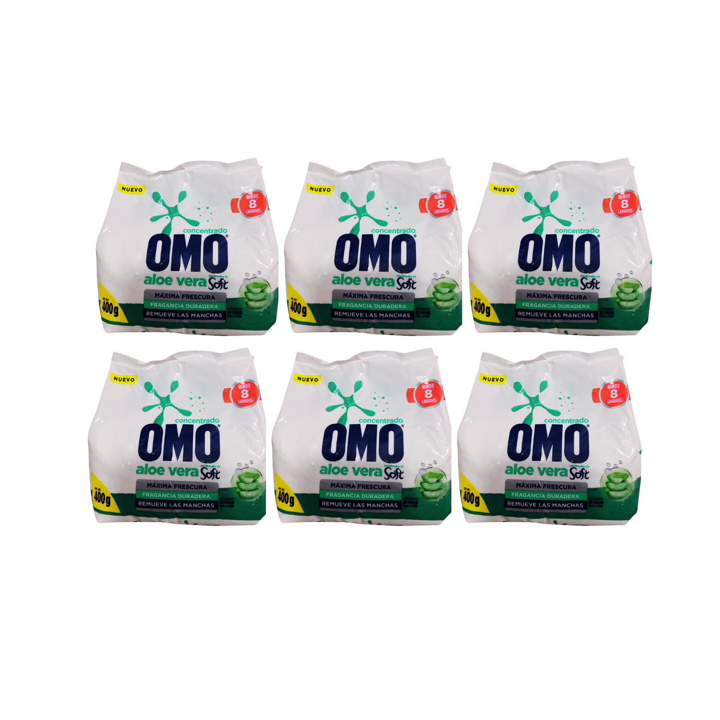 Pack 6 Detergente En Polvo Omo Aloe Vera 400g Concentrado