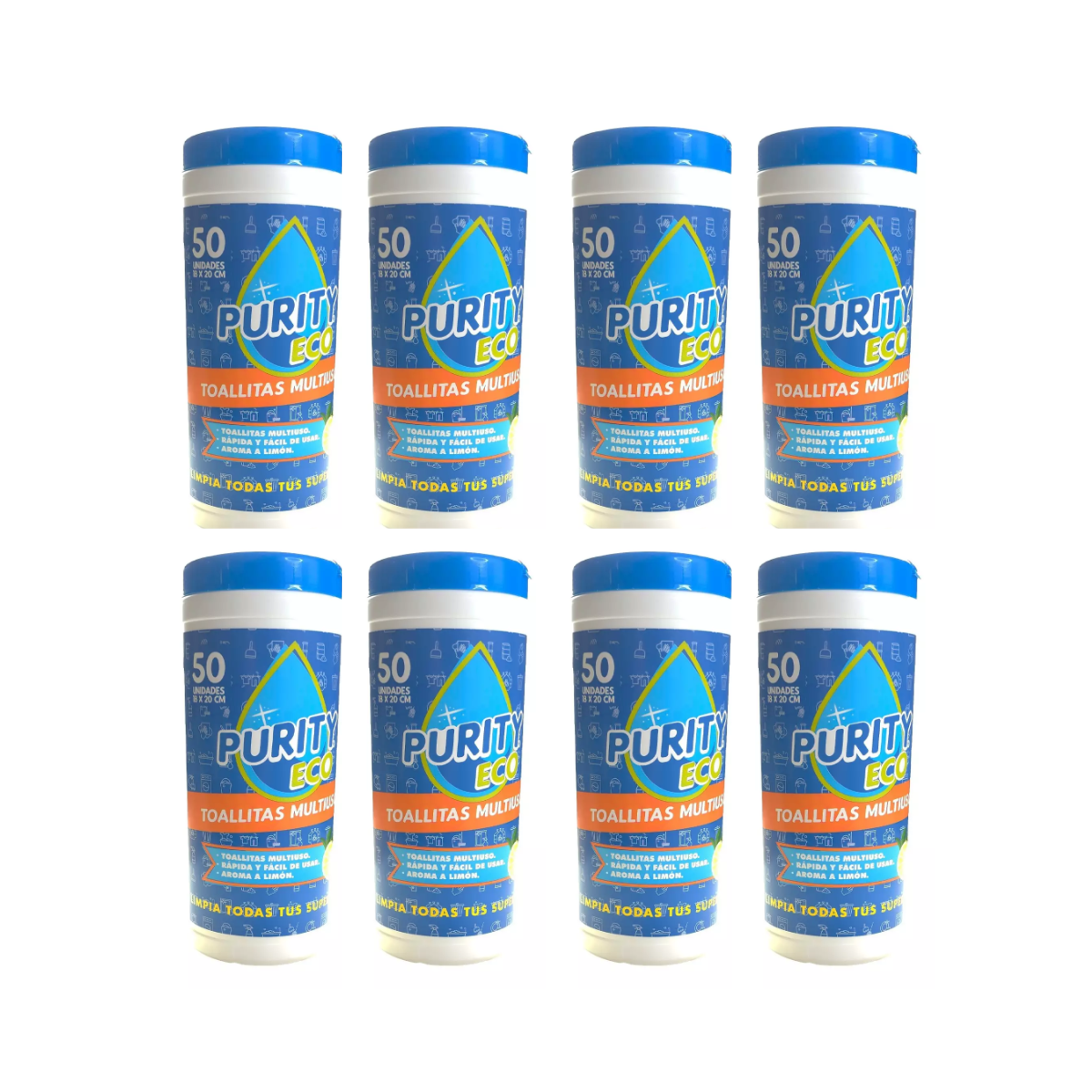 Pack 8 dispensadores de Toallitas desinfectantes PurityEco , 50u por dispensador