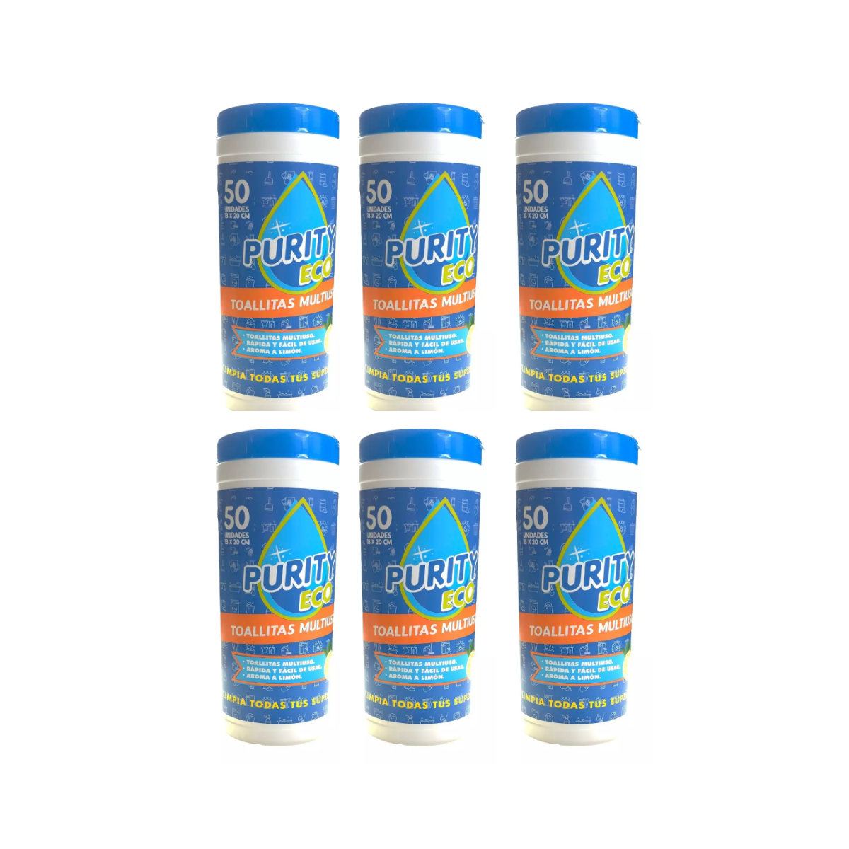 Pack 6 dispensadores de Toallitas desinfectantes Purity Eco , 50u por dispensador
