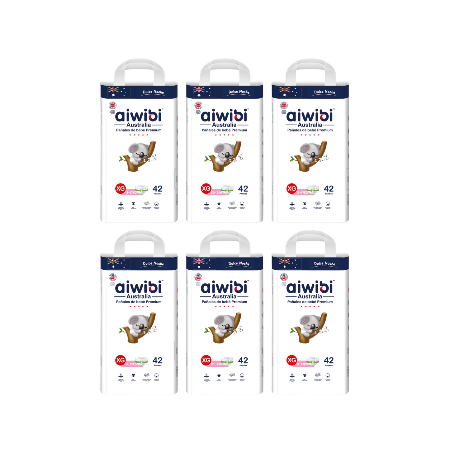 Pack 6 paquetes Pañales Aiwibi Dulce Noche talla XG