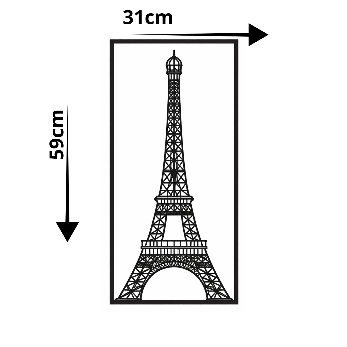 Cuadro Decorativo Torre Eiffel Silueta Negra Mdf 26x59 Cm