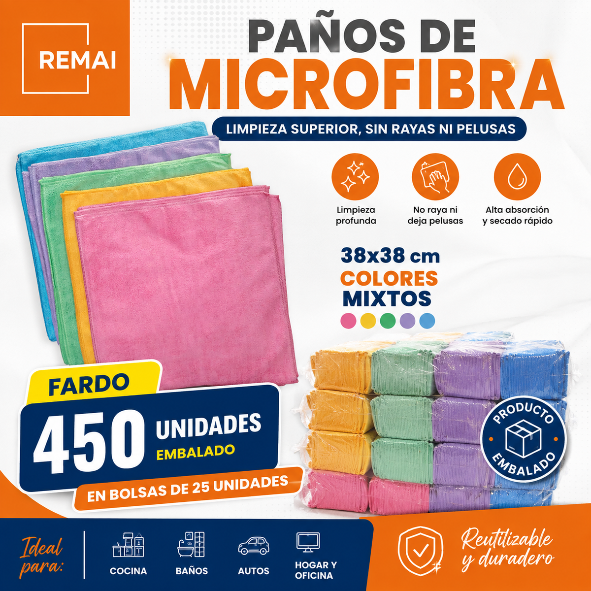 Paños Microfibra 38x38 Ultra Absorbente