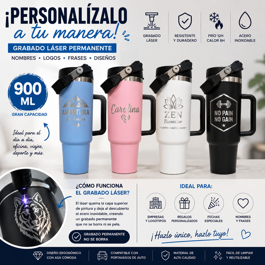 Ejemplos de grabado personalizado en vaso térmico 900ml