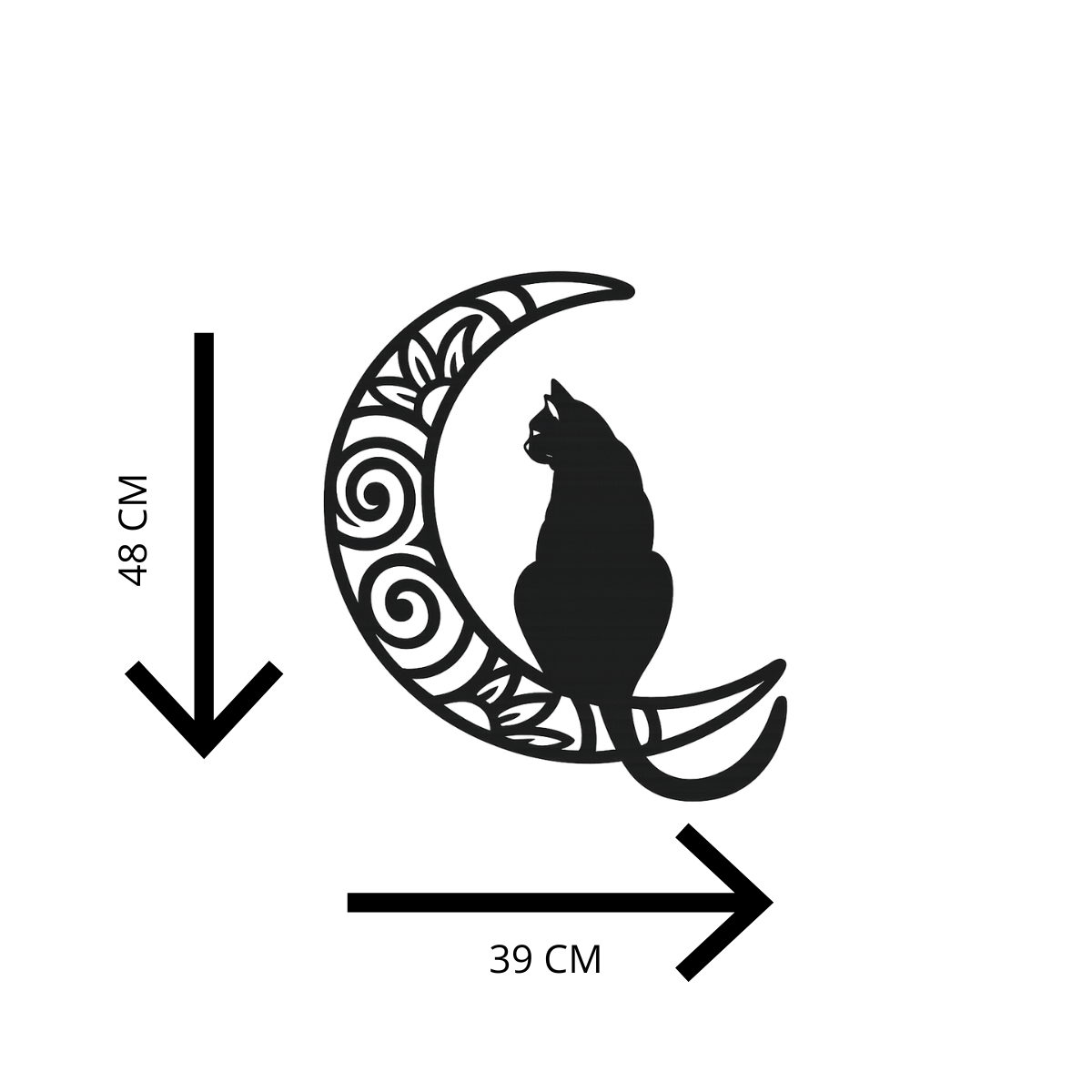 Cuadro Decorativo Gato Luna Mdf Negro 48x39 cm