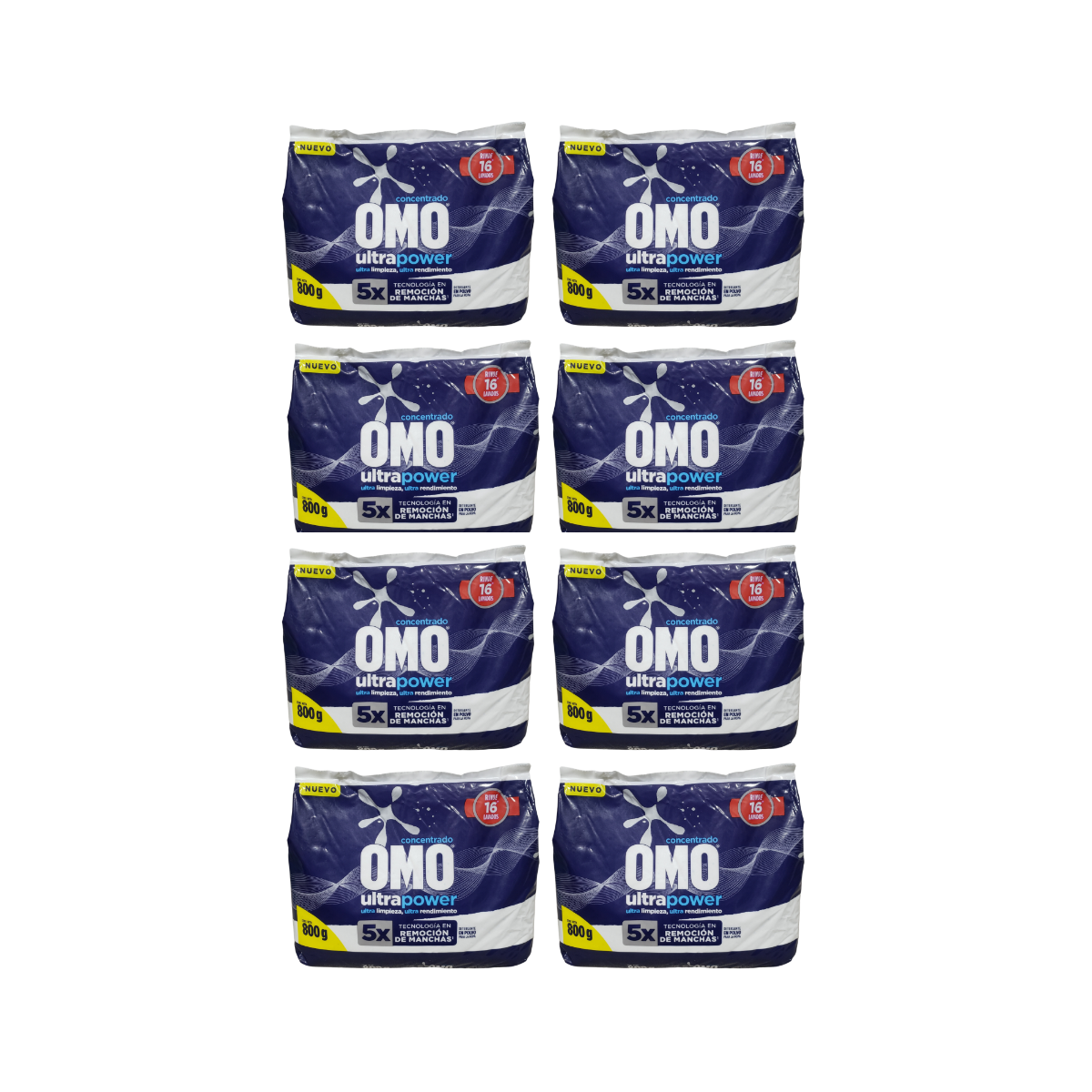 Pack 8 Omo Ultrapower En Polvo Detergente 800g