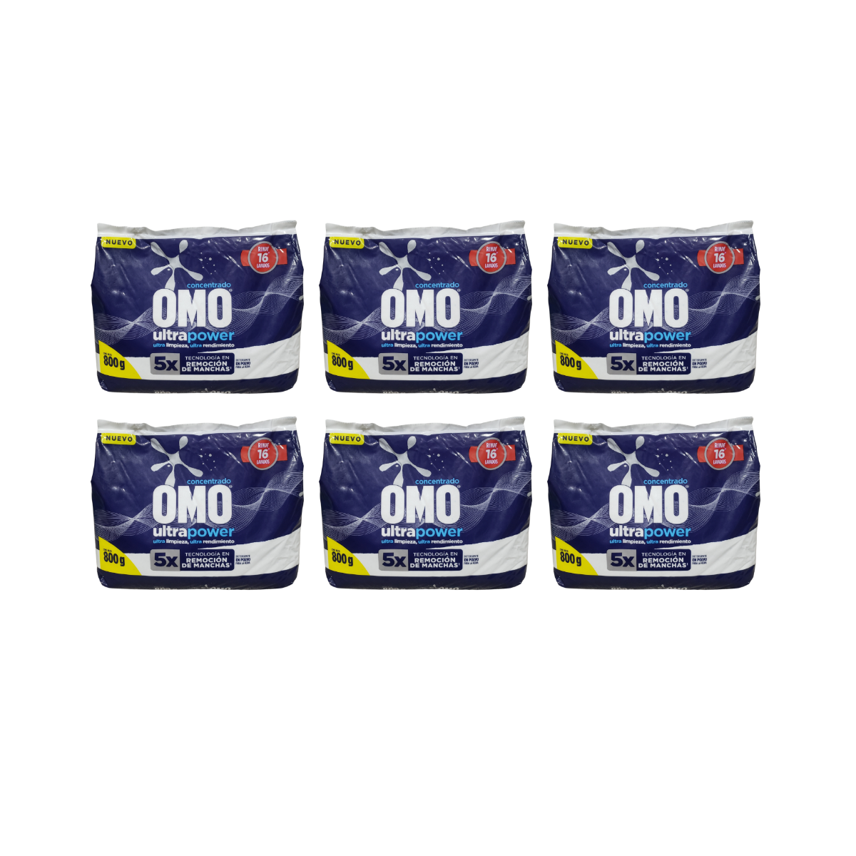 Pack 6 Omo Ultrapower En Polvo Detergente 800g