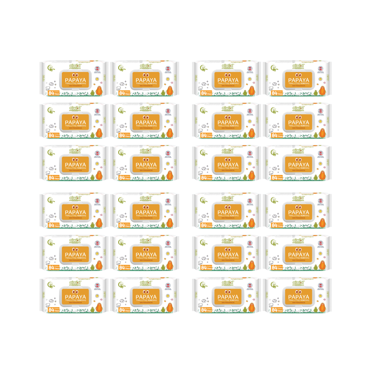 Pack 24 Toallitas Aiwibi Papaya 99.9% Agua Con Fibra De Papaya.