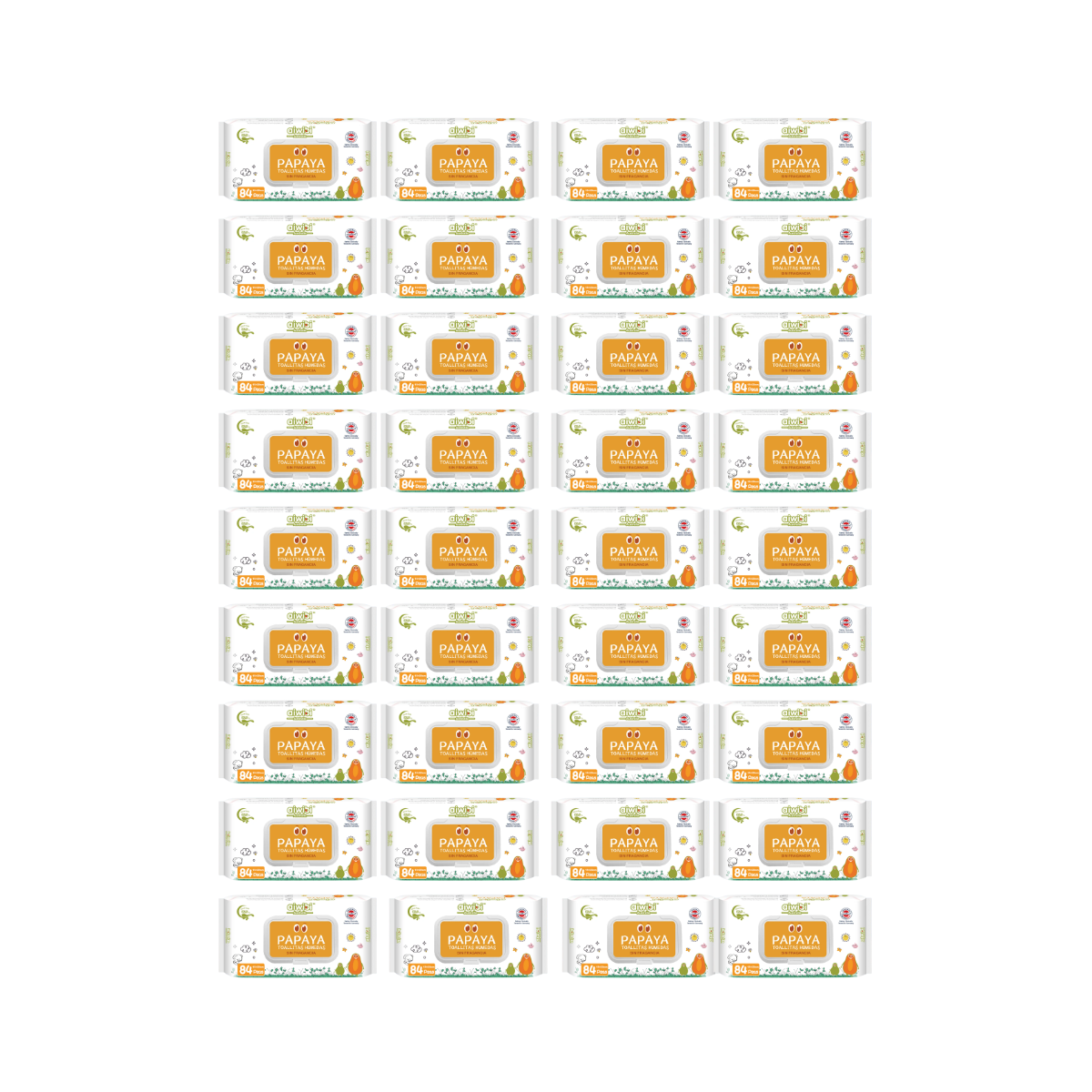 Pack 36 Paquetes Toallitas Aiwibi 99.9% Agua Con Fibra De Papaya .