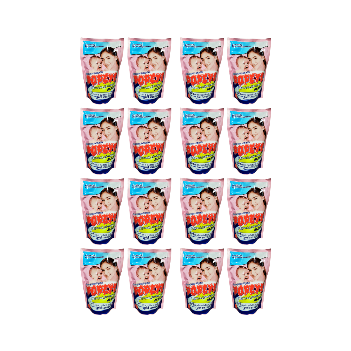 Pack 16 Detergentes Liquido Popeye Hipoalergénico 800ml cada uno.