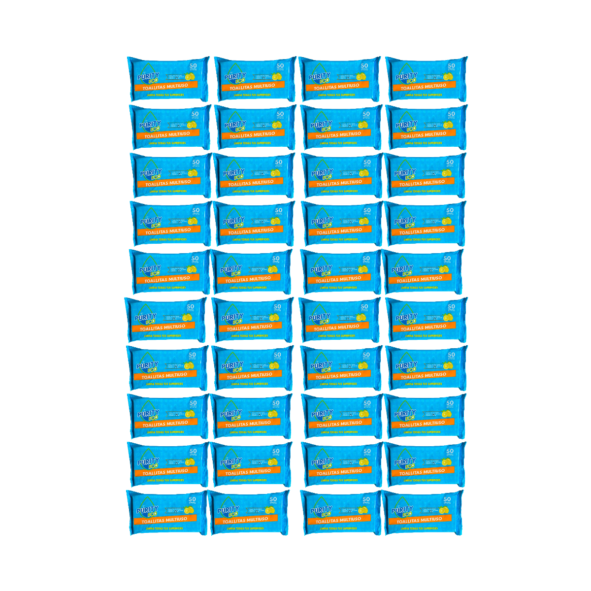 Pack 40 Toallitas Desinfectantes Multiuso PurityEco 50u por paquete.