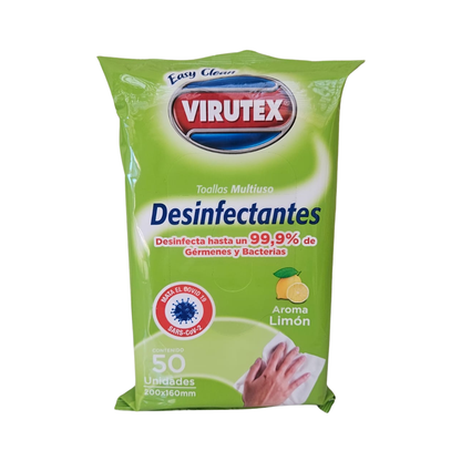 Paquete Toallitas Desinfectantes Virutex Limón 50u cu