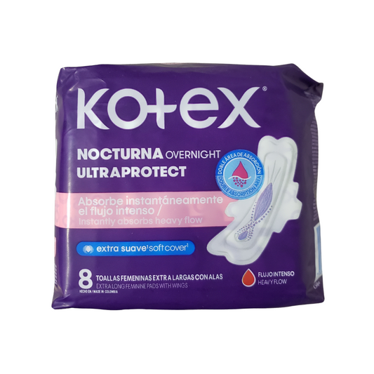 Toallitas Higiénicas Kotex Nocturna Ultraprotect 8 Unidades