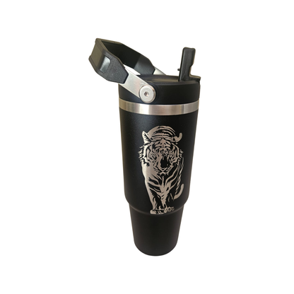 Vaso Térmico Negro  900ml  Diseño de Tirge grabado en Laser  | Acero Inoxidable