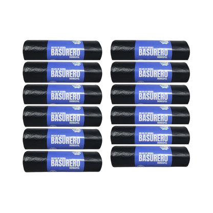 Pack 12 Rollos Bolsas de Basura Basurero Municipal 90 x 120 cm