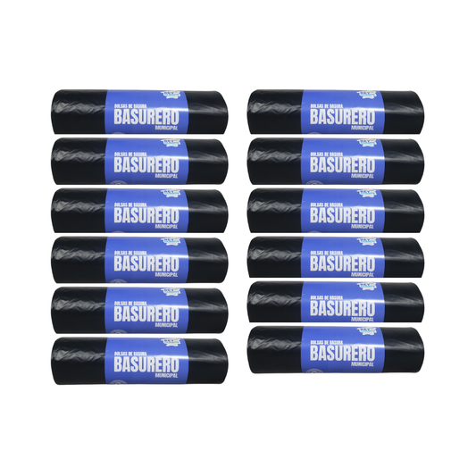 Pack 12 Rollos Bolsas de Basura Basurero Municipal 90 x 120 cm