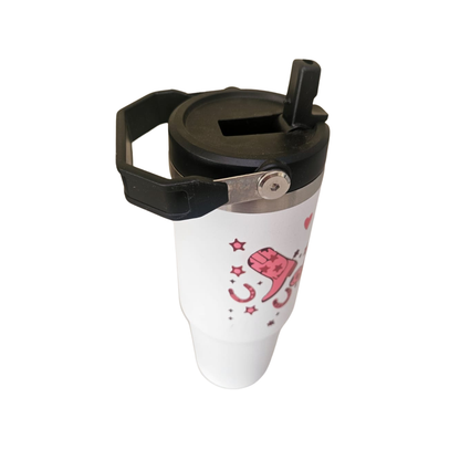 Vaso Térmico Blanco 900ml  diseño Estilo Vaquero Rosa | Acero Inoxidable