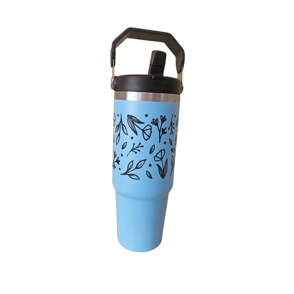 Vaso Térmico Celeste 900ml diseño Floral elegante| Acero Inoxidable