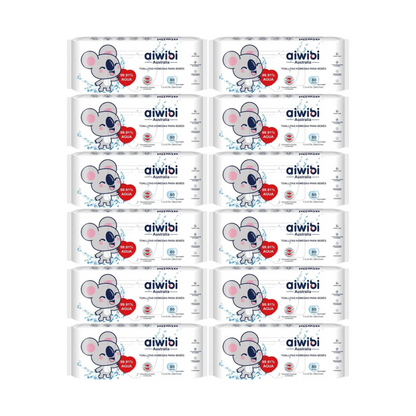 Caja 12 Paquetes Toallitas Aiwibi 99.91% Agua Pura