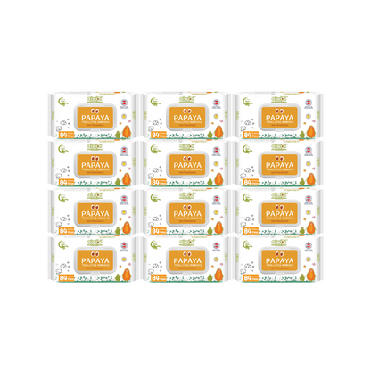 Caja 12 paquetes Toallitas Húmedas Aiwibi Papaya con Agua de Manantial.