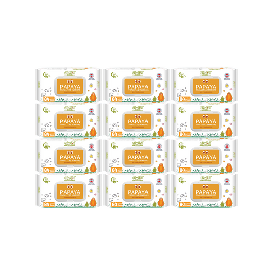 Caja 12 paquetes Toallitas Húmedas Aiwibi Papaya con Agua de Manantial.