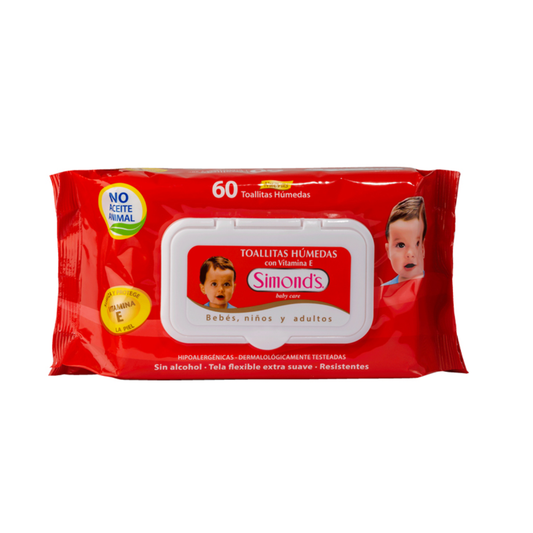 Toallitas Húmedas Simonds Baby Care 60un ,  Hipoalergénicas.