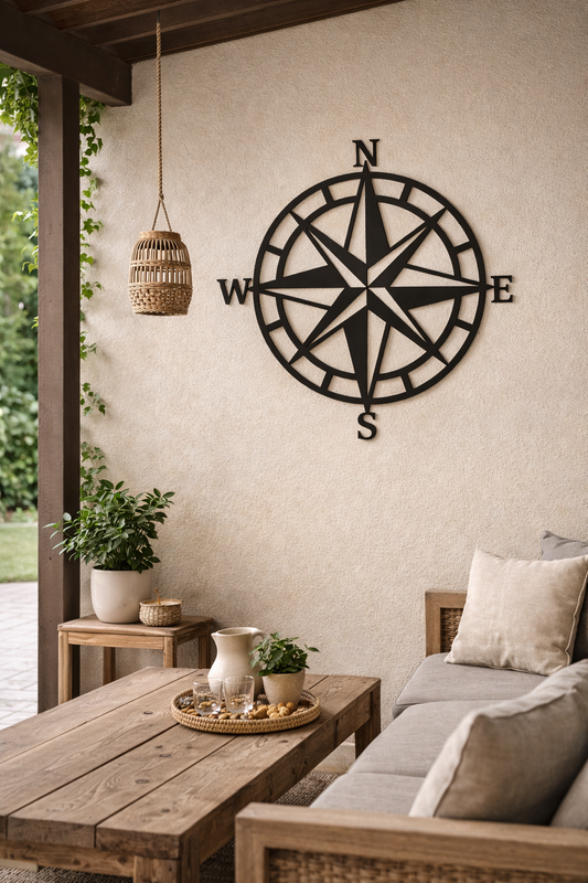 Cuadro Decorativo Rosa De Los Vientos 39x39 Negro