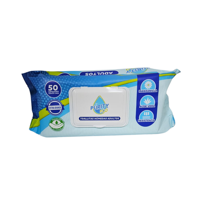 Pack 3 Toallitas Húmedas Adulto Purity Eco 50 Un , Extra Grande.
