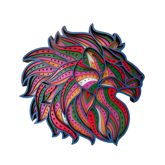 Cuadro Decorativo León Mandala MDF Multicapas Colores 37x38