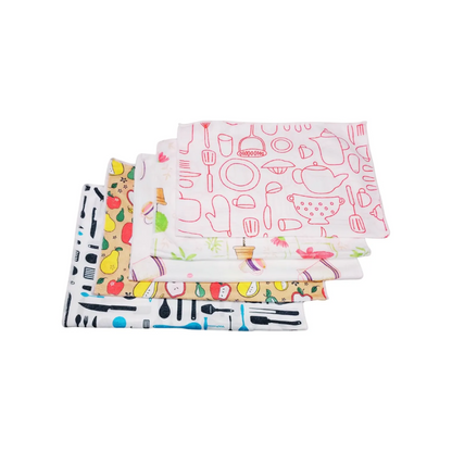 Pack 5 Paños De Cocina Microfibra 38x38cm Diferentes Diseños
